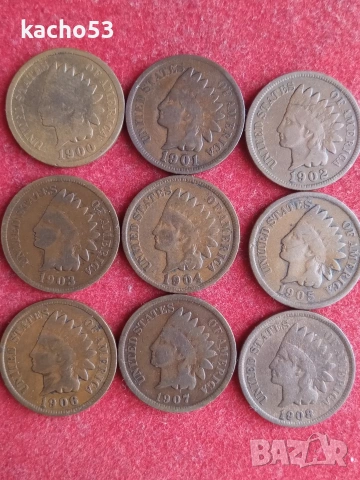 1 цент 1900,1,2,3,4,5,6,7,8 г. САЩ