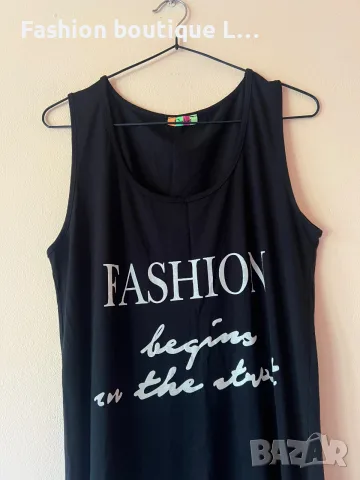 2.5 евро дамски дълъг памучен потник с надпис Fashion begins in the store 🖤 , снимка 2 - Потници - 55365331