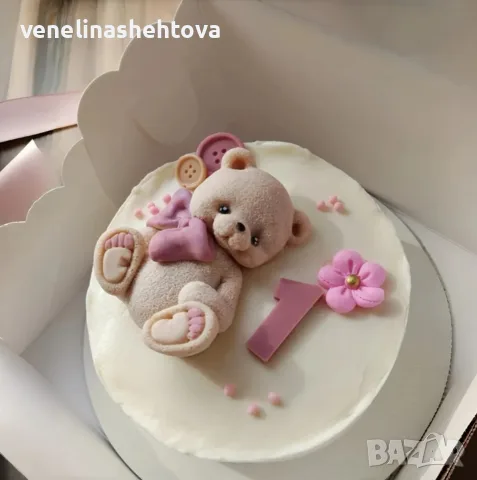 Мече с голяма панделка силиконов молд форма гипс смола шоколад фондан декорация торта мъфини 