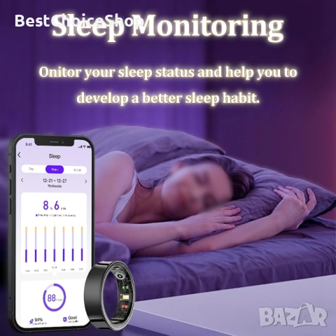 Lizzbeoal Умен пръстен за мъже и жени, фитнес тракер, здраве, пулс, кислород в кръвта, тракер за сън, снимка 8 - Спортна екипировка - 54215558