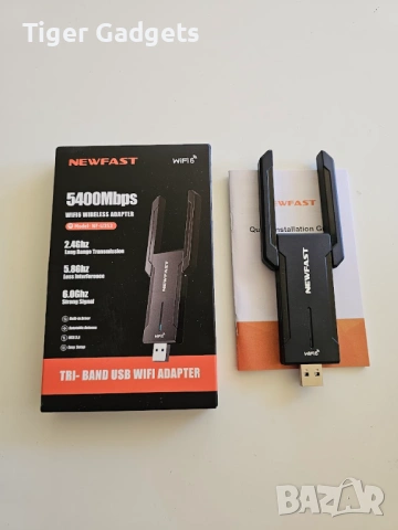 NEWFAST WiFi 6E USB Адаптер AXE5400 – Tri-Band WiFi Dongle с USB 3.0 за PC и лаптоп, снимка 3 - Кабели и адаптери - 54832851