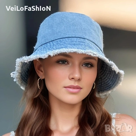 Нова дамска дънкова шапка идиотка - рибарска шапка 