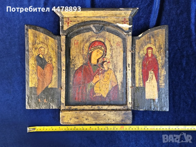 Възрожденска домашна икона Триптих 19 век., снимка 6 - Икони - 54847181