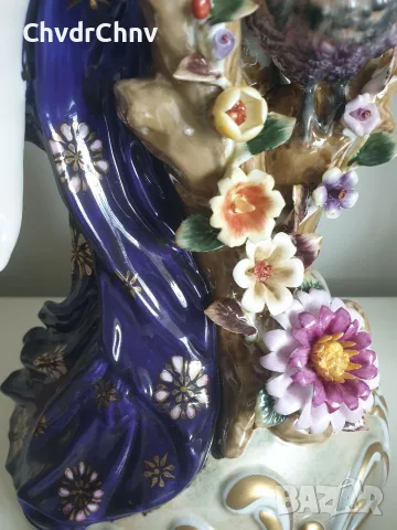Meissen фигура 49см-2,4кг/еротика/Майсен порцеланова статуетка на момиче с цветя и бухал, снимка 11 - Статуетки - 55606482
