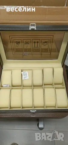 Луксозна черна кутия от изкуствена кожа за 12 часовника, снимка 3 - Други - 55404620