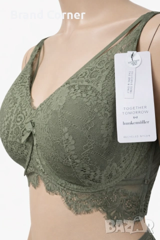 Дамски комплект бельо Hunkemöller 2XL – дантела в маслено зелено, снимка 3 - Бельо - 54551423