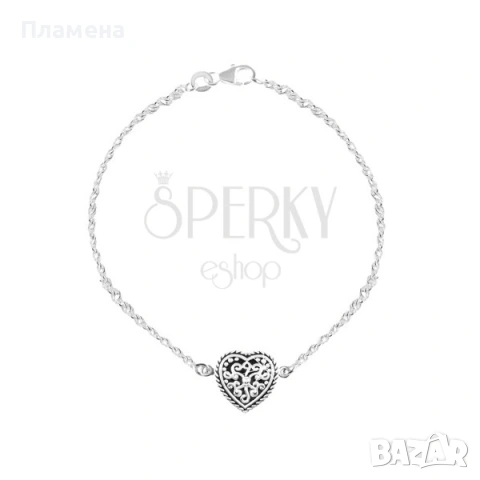 Сребърна гривна със сърце цена 14€ 