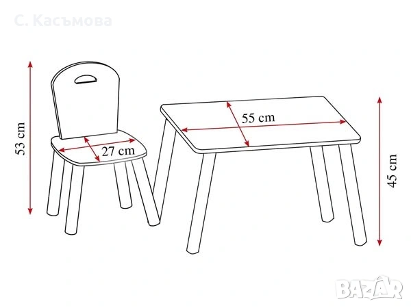 Детска маса с 2 столчета, снимка 2 - Мебели за детската стая - 54103237