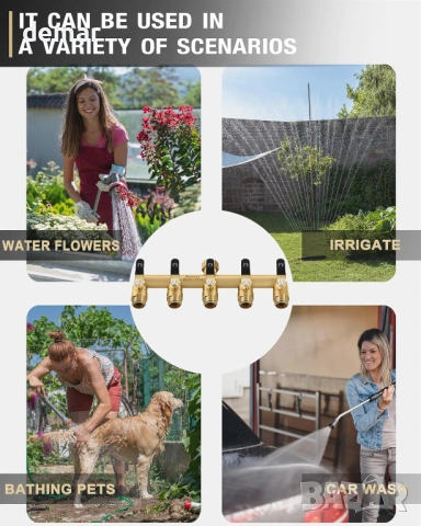 5-пътен разделител за вода, 3/4-инчов конектор за кран, плътен месинг, снимка 6 - Напояване - 54025335