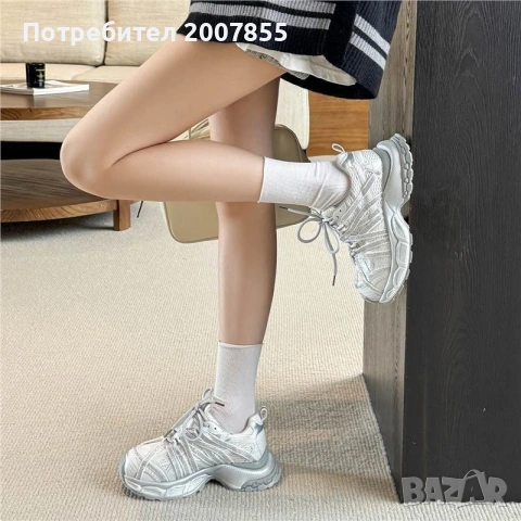 Дамски бели сребърни маратонки с кристали , снимка 3 - Маратонки - 54250105