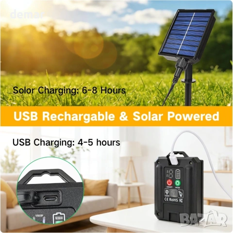 Соларни гирлянди за градина, 10 метра, IP65 LED крушки G40, дистанционно, снимка 3 - Соларни лампи - 54109049