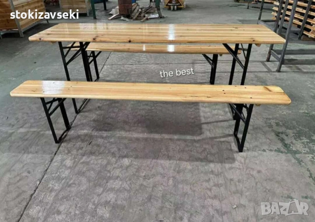 Сгъваем комплект градинска маса с 2 пейки - От чамово дърво, снимка 7 - Градински мебели, декорация  - 54058444