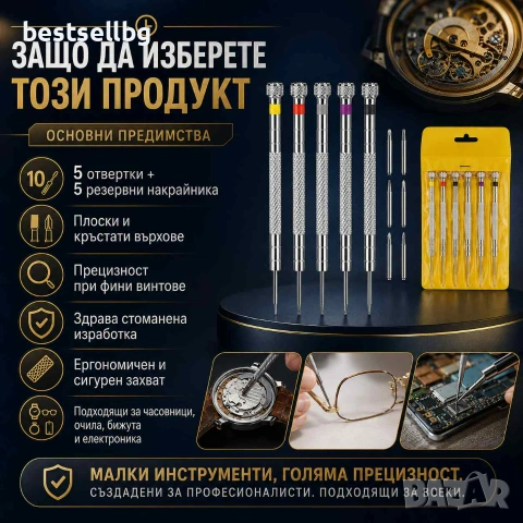 Професионални фини часовникарски отвертки с резервни върхове за ремонт смяна батерия часовникари, снимка 3 - Отвертки - 53090723
