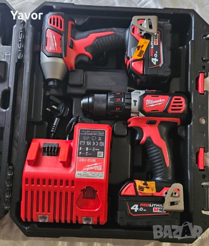 Milwaukee M18 комплект – ударен гайковерт + ударен винтоверт + 2 батерии 4Ah + зарядно + куфар