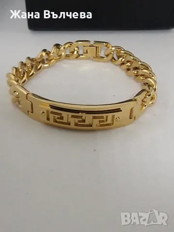 Мъжка гривна с гръцки ключ и кубинска верига - 18K позлата