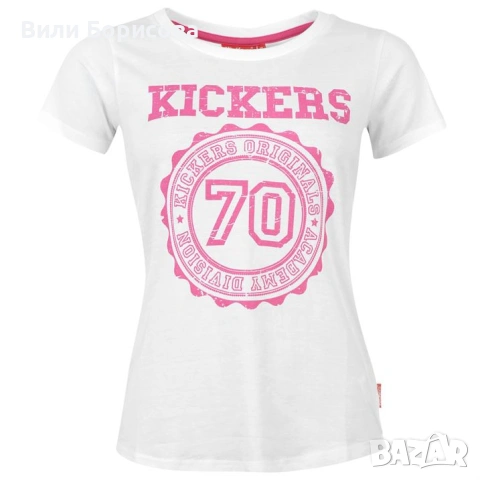 Страхотна тениска с къс ръкав в бяло и розово с щампа"Kickers",внос от Англия-