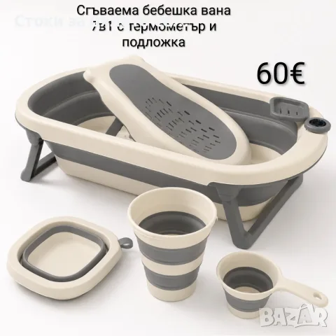 Сгъваема бебешка вана 7в1 с термометър и подложка