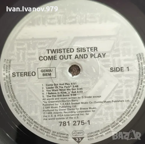 Vinyl (Twisted Sister ‎- Come Out And Play), снимка 3 - Грамофонни плочи - 55656938