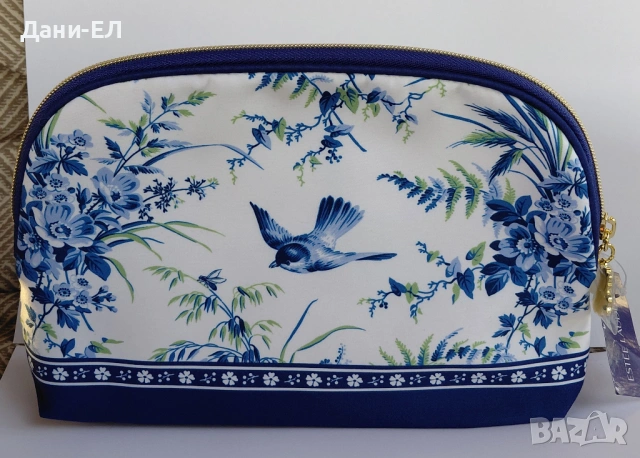 Estee Lauder козметичен несесер със сини цветя и птица, снимка 4 - Други - 54470542