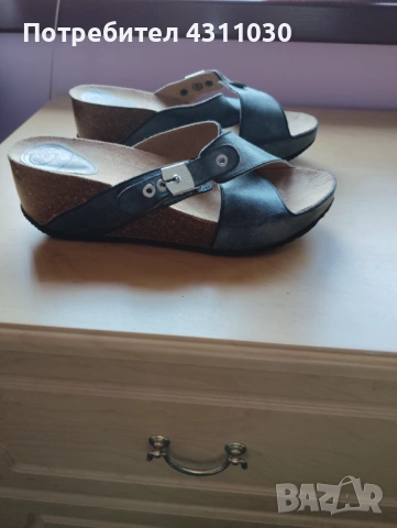 Дамски чехли Scholl естествена кожа 41 номер като ново, сиви, снимка 5 - Чехли - 53166140