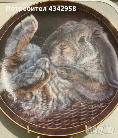 Колекционерски декоративни порцеланови чинии Bradford Exchange “Bunny Tales” – Vivi Crandall, 1997 г, снимка 6 - Антикварни и старинни предмети - 55073043
