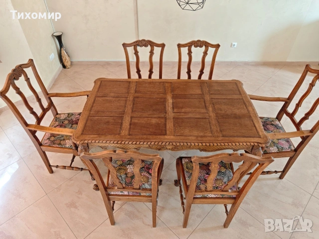 Комплект Маса и столове от Естествено масивно дърво , снимка 2 - Маси - 55080090