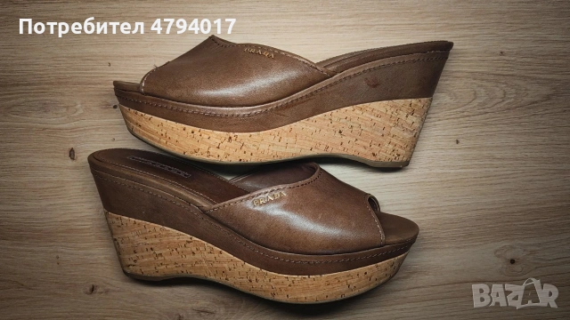 Оригинални Prada сандали с коркова платформа, размер 40, кафяви, снимка 2 - Сандали - 54174962