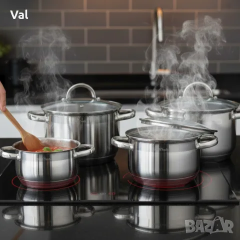 Комплект тенджери Cheffinger – 8 части инокс с капаци, за всички видове котлони, снимка 3 - Съдове за готвене - 55334995