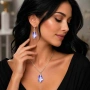 Комплект бижута Сваровски Galaktik Tanzanite – колие и обеци с лилави кристали, снимка 1