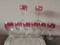 Чаши оловен кристал с червен шлифован декор, снимка 1