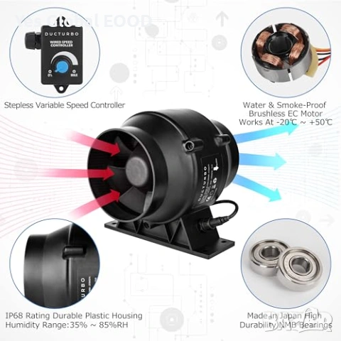 Канален вентилатор DUCTURBO 100мм 275m³/h, снимка 4 - Вентилатори - 54540492