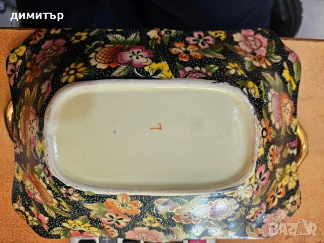 Винтидж японски Satsuma/Moriage декоративен поднос с ръчно рисувана сцена и позлата, снимка 3 - Декорация за дома - 54332155
