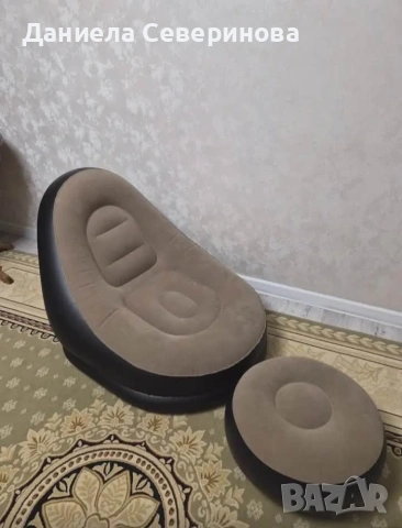 Преносимо надуваемо кресло и табуретка предназначена за почивка и релакс/ Цвят: черен + кафяв, снимка 2 - Градински мебели, декорация  - 54139619