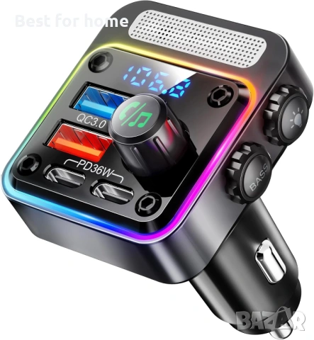 NULAXY Bluetooth 5.3 54W адаптер за кола с 4 порта за зареждане [PD 36W и QC3.0 18W]