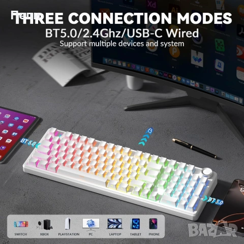 AULA F99 Pro Knob Mechanical Keyboard – една от най-търсената механична клавиатура, снимка 8 - Клавиатури и мишки - 54488690