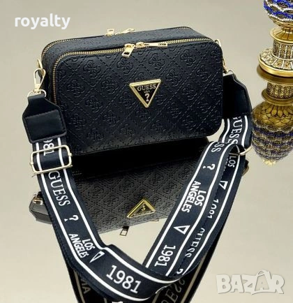 Guess Нова Дамска Черна Кожена Чанта Гес 