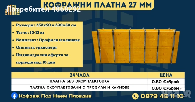 Кофражни платна под наем (кофраж)