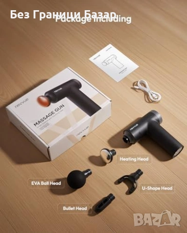 Нов Мини масажен пистолет с нагряване 9 скорости 4 накрайника USB-C 2000mAh, снимка 7 - Масажори - 54728001