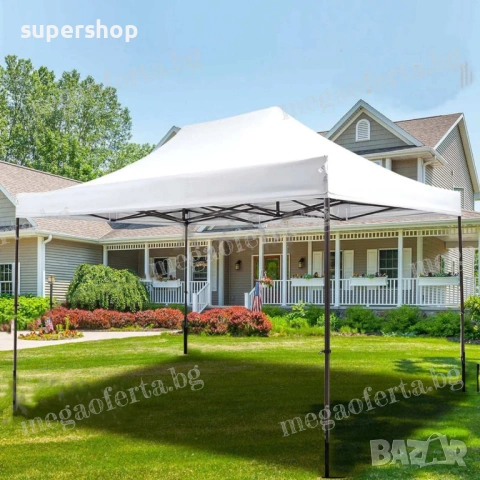 Сгъваема Шатра 3х4.50 с Усилена Конструкция и Гумирано Бяло Покривало, снимка 4 - Градински мебели, декорация  - 54168934
