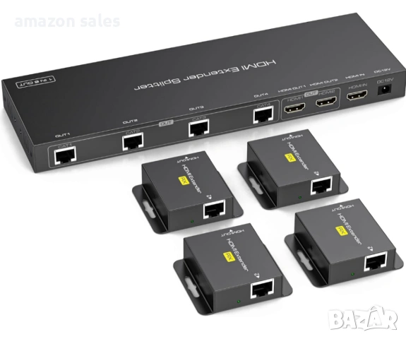 VEDINDUST HDMI удължител, сплитер, 1 вход/6 изхода през Cat6/7 HDMI през Ethernet до 50M