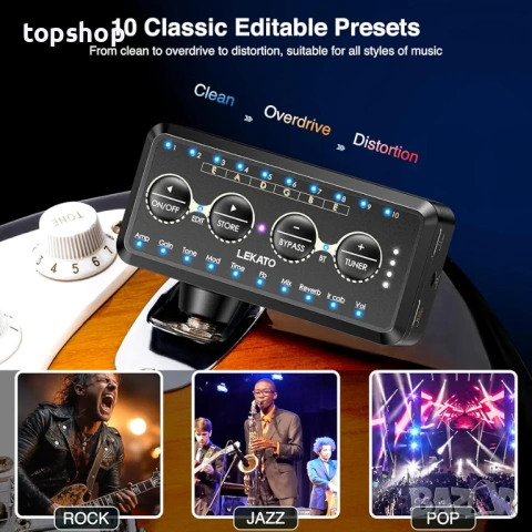 Нов джобен усилвател/мултиефект за китара LEKATO Guitar Headphone Amp – Bluetooth, IR , снимка 5 - Други - 54675889