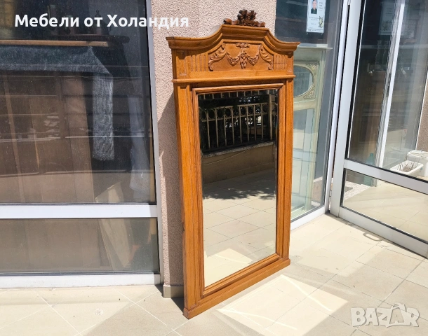 Голямо кристално огледало с дъбова рамка, снимка 3 - Огледала - 54996725