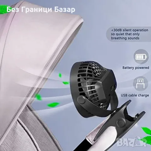 Нов Мини настолен вентилатор с щипка, USB захранване, 360° въртене, 3 скорости, снимка 6 - Вентилатори - 55647107