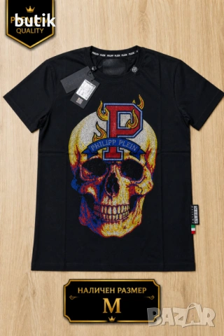 Philipp Plein черна мъжка тениска с череп – M