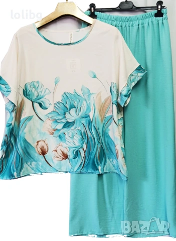 Италиански дамски комплект ЦВЕТЯ 5XL размер в цвят резида.