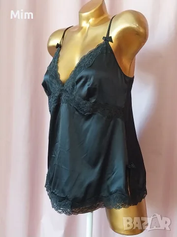 L/ XL Черна сатенена къса нощница , снимка 2 - Нощници - 55418864