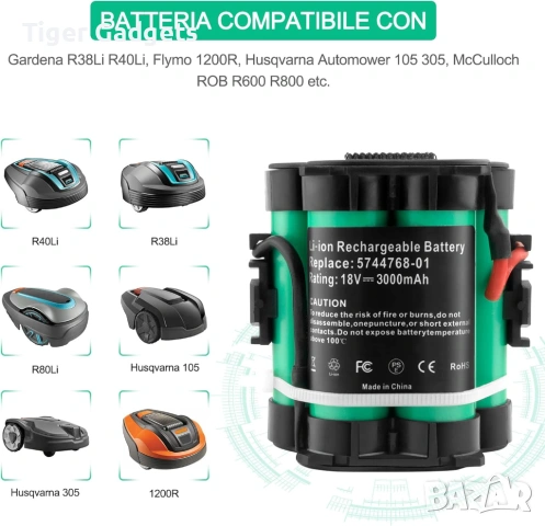 Батерия ADVTRONICS 18V 3.0Ah за роботизирани косачки Gardena, Husqvarna и McCulloch, снимка 3 - Други - 54923998