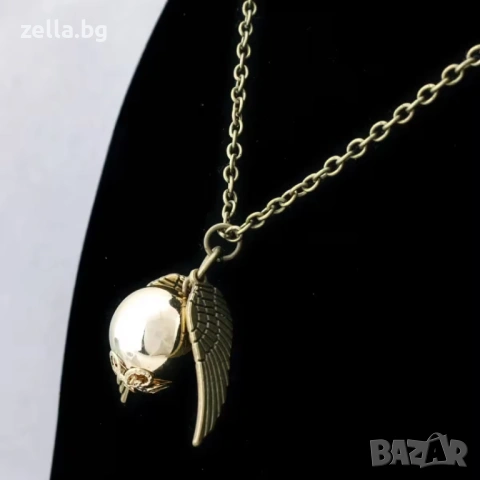 Колие Harry Potter Golden Snitch Quidditch с ангелски крила – Цинкова сплав, 50 см – Идеалният 10217, снимка 6 - Колиета, медальони, синджири - 54660985
