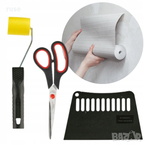 НОВИ! Комплект за лепене на тапети Parkside 3 части  ножица шпакла валяк