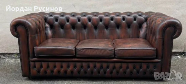 Оригиналне кожени диван Chesterfield Честърфийлд естествена телешка кожа Внос, снимка 4 - Дивани и мека мебел - 55376647